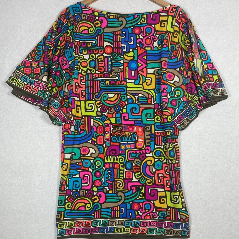 Trina Turk Maya Geometric Print Split Kimono Sleeve Tunic Dress M psychedelic - Picture 2 of 16